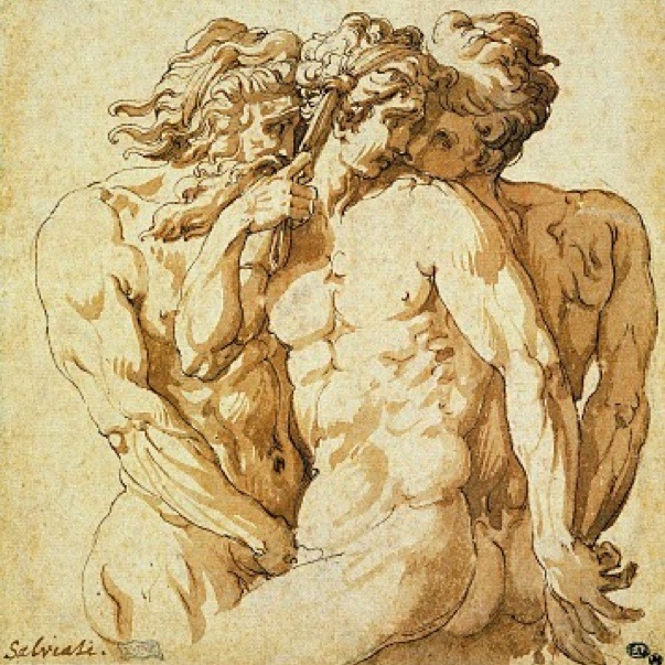 langoaurelian:  Francesco Salviati: Trois hommes nus enlacés, (1545-1547) 