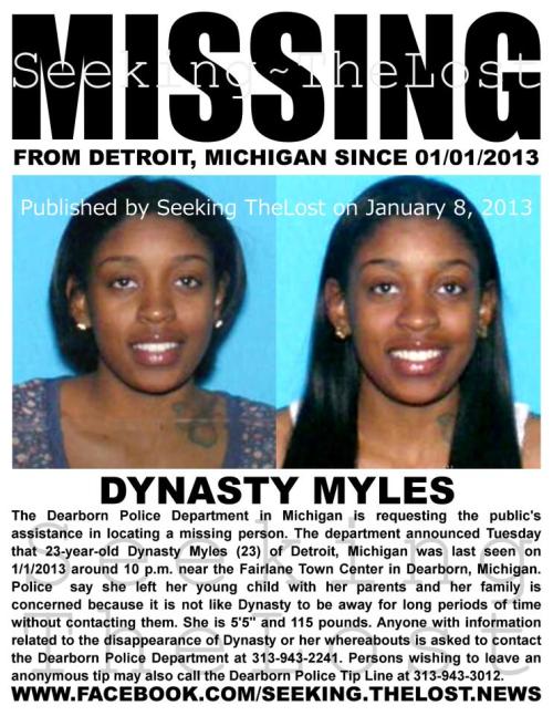 masteradept:1/8/2013: Missing Mother: Please share to locate Dynasty Myles (23) missing from DETROIT