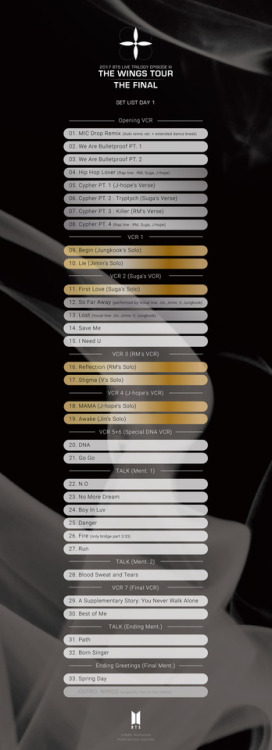 a comparison of 2,5 hours Wings Tour set list and 3,5 hours Wings Tour The Final set list (will upda