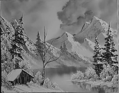 mogifire:Black and White painting  by Bob Ross