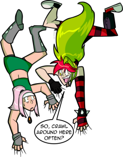 This was commissioned by someone on deviantART called Toonstarfreak,  and he wanted me to draw his character, Alex, crawling along this web page along with Demencia from Villainous.