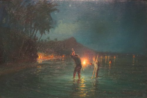 Torchlight Fishing at Waikiki    -    David Howard Hitchcock  , c.1920American, 1861-1943watercolor 