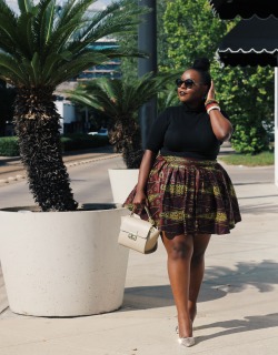 ecstasymodels:  That Afro Pop Skirt: Custom-made; fabric from Exposure Africa (Uganda) tailored by Winnie from Kyaligonza , Top: TJ Maxx (similar) , Shoes: Jessica Simpson (here) , Bracelets: Exposure Africa (Uganda) , Bag: Roberta M. (here) , Lipstick:
