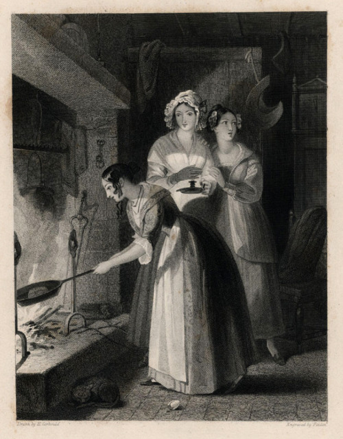 ‘The Dumb-Cake Baking’ engraved by William Finden in 1843. Baking a ‘Dumb Cake’, also known as a ‘Si