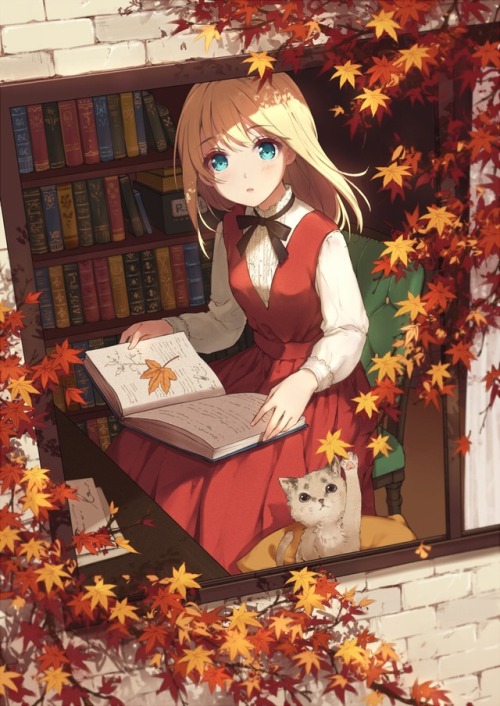 anime-fangirl7:The falling leaves drift by the window; the autumn leaves of red and gold [Original] 