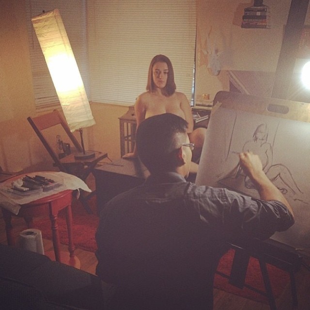 Getting drawn by @ivanrecalde #florida #artist #hollywood #drawing #charcoal #nude