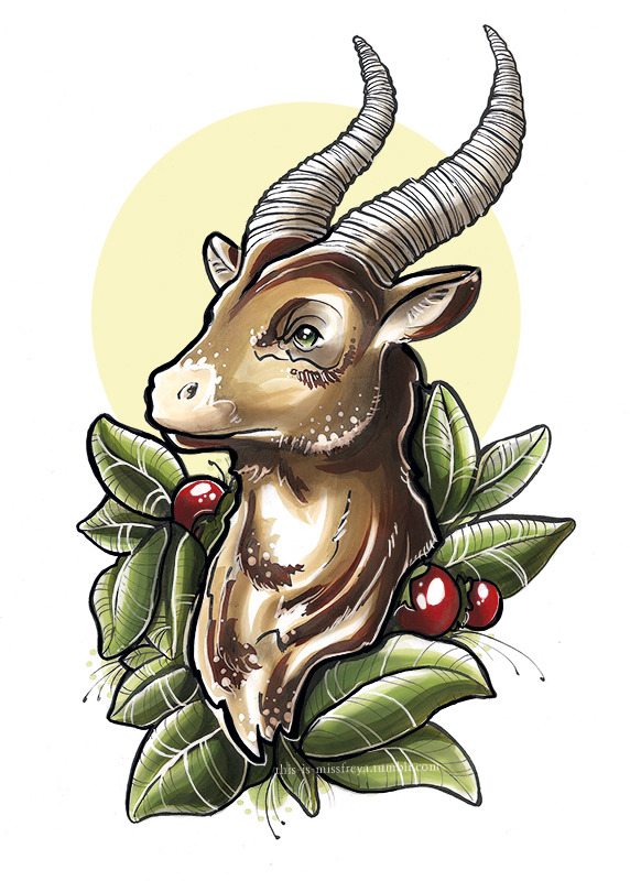this-is-missfreya:  Horns and berries [finished illustration and rough sketch] Miss