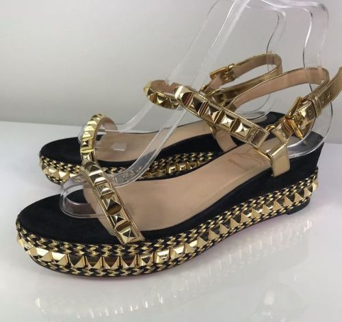 Super comfortable AND stylish CL Cataclou 60mm black suede gold leather wedges 39 (for narrow feet) 