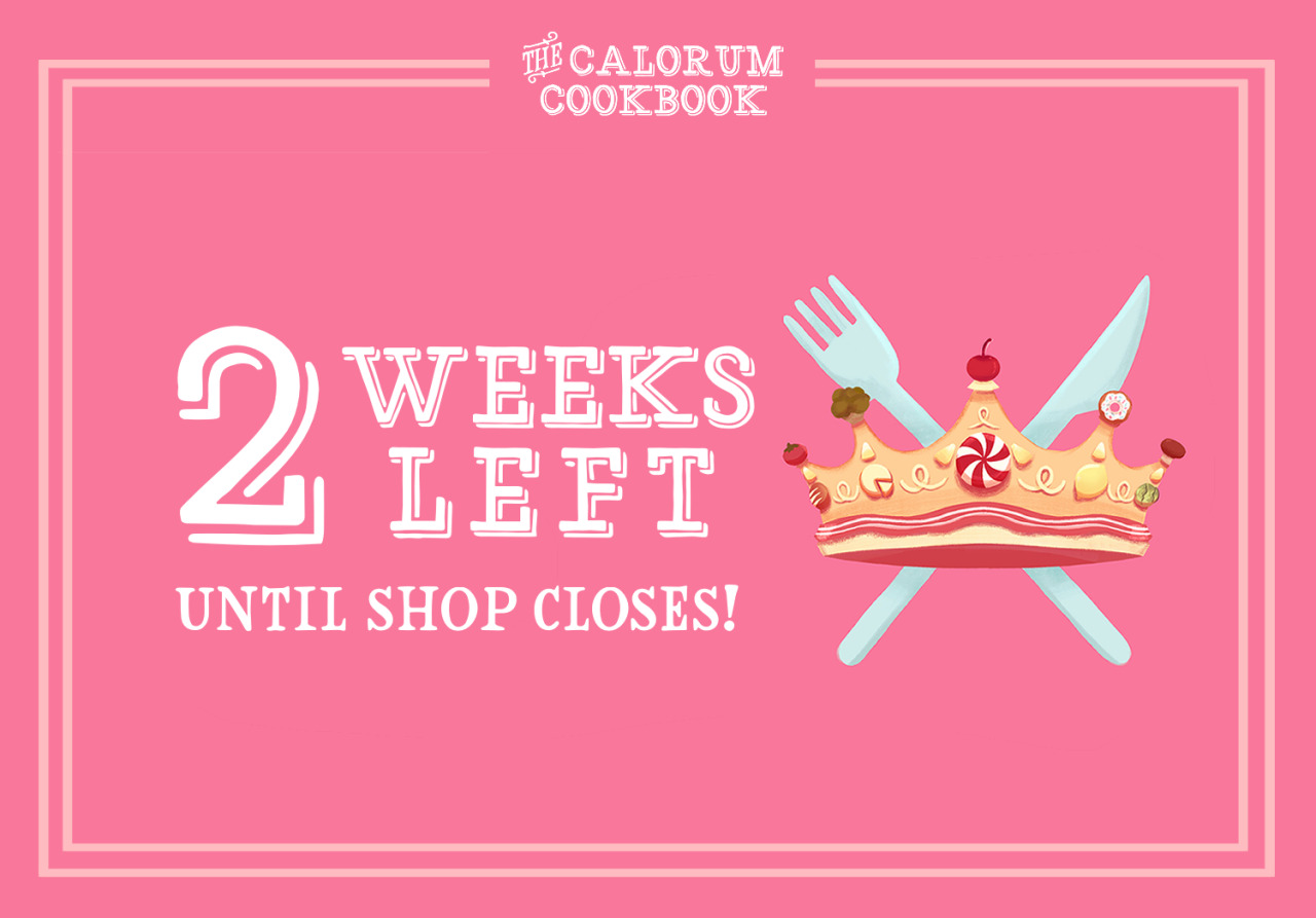 👑 2 WEEKS LEFT👑We only have two weeks left until our shop closes! Dont miss out on your chance to grab this amazing zine with all proceeds going to Action Against Hunger!  [ID: A pink graphic with the Calorum Cookbook logo on it and text. The logo is a beige crown made out of food, and a blue knife and fork crossed behind it. The text reads ‘2 weeks left until shop closes!’ There is a light pink border text reading ‘The Calorum Cookbook’ at the top of the graphic. END ID.] #dimension 20 #a crown of candy #fanzine