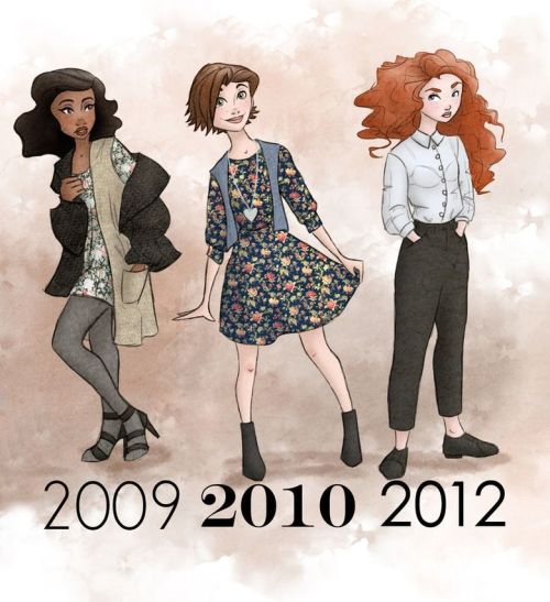disneyworldsblog:Disney Princesses re-imagined in the fashions of the year they were created !more: 