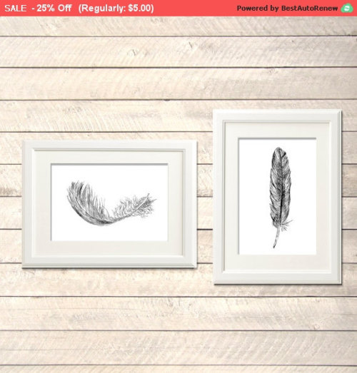 Feathers printable - Black and white art print, Set of 2, Feather sketch, Wall decor, Dorm decor, Ho