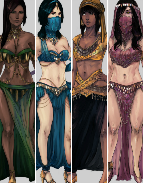morethan24hours:  Belly dancer skin for Jade, Kitana, Tanya& Mileena   Was wondering if i should post it or not,..Well here it is! Btw had to crop the pics so it would fit, bcuz only God know how lame Tumblr is when it comes to posting horizontal