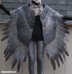 lady-feral:  fluoxetineheck:  whimsy-cat:  Wing shawls by MissMonsterMel. (shop)   PLEASE  I’d totally wear these, fashion sense be damned. Also, I planned to make something almost exactly like this with metal feathers a couple years ago, but I never