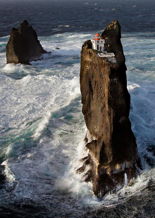 coiour-my-world:Þrídrangaviti lighthouse, Westman Islands, Iceland | Photograph/ Árni Sæberg