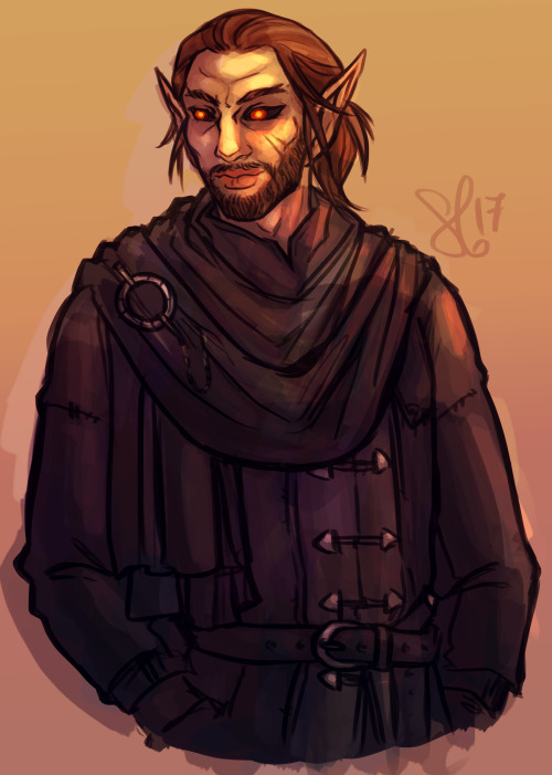 trying to ease myself out of artblock with a scribble of my latest skyrim character, caladruin, a bo