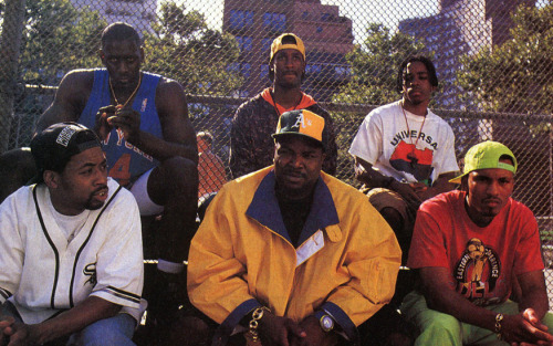 Diamond D & The Psychotic Neurotics (and Anthony Mason) on the set of the Best Kept Secret video shoot. Photo by Chi Modu for The Source (1992) (via babylonfalling)