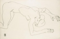 thunderstruck9:  Egon Schiele (Austrian, 1890-1918), Sich aufstützender Akt [Crouching nude], 1914. Pencil on paper, 32.3 x 48.2 cm. 