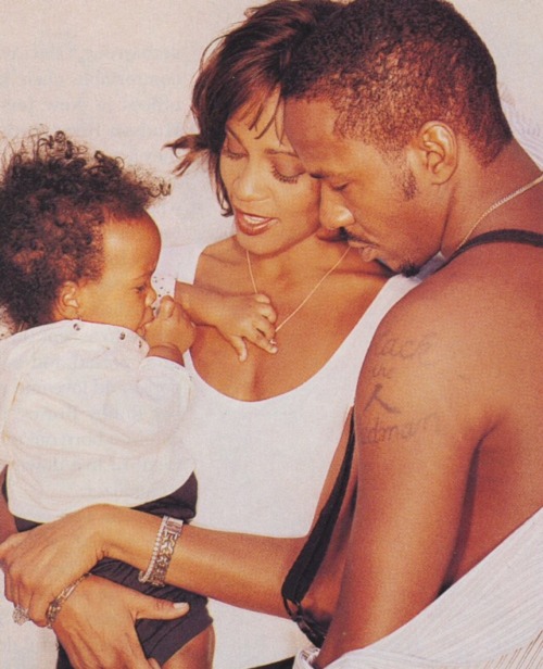 Whitney Houston, Bobby Brown, and their daughter Bobbi Kristina, for EBONY Magazine. July 1994.