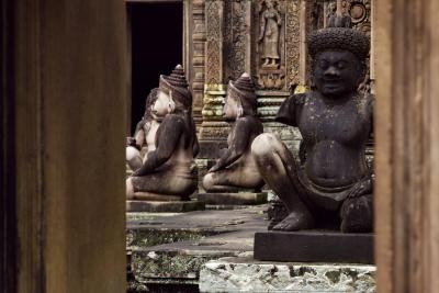 Monkey statues at the Banteay Srei temple at Angkor Wat in Siem Reap, Cambodia.