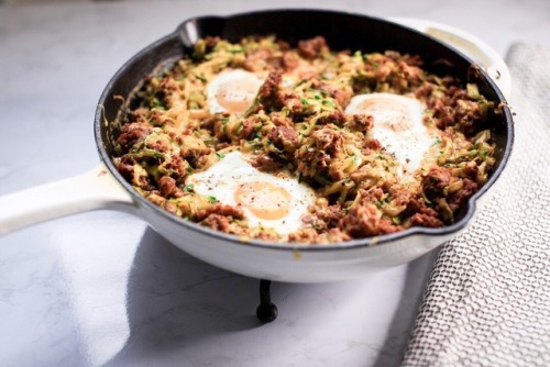 Keto Chorizo Zucchini Hash and Eggs! Delicious!2-3 zucchini’s grated and all water pressed out. 3-4 