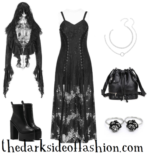 thedarksideoffashion: Buy Here &gt;&gt;&gt; Lace Jacket $79.99 / Boots $64.99 / Dress $7