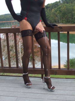 cockylingerie:  wonderful feeling being outdoors Delightful submission, love the stripper heels.  Thanks