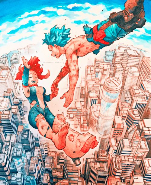 fymyheroacademia:My Hero Academia new illustration of Deku and Ochako for the upcoming exhibition.