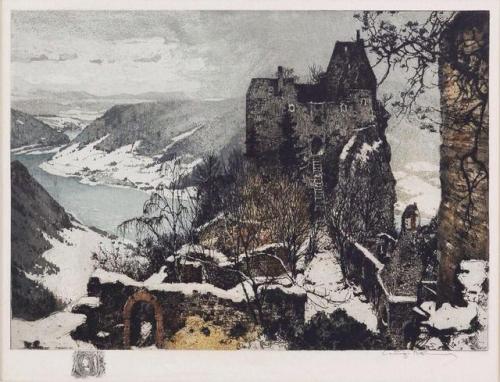 Luigi Kasimir (Austrian, 1881-1962) - Aggstein, Castle on the Danube, 1915