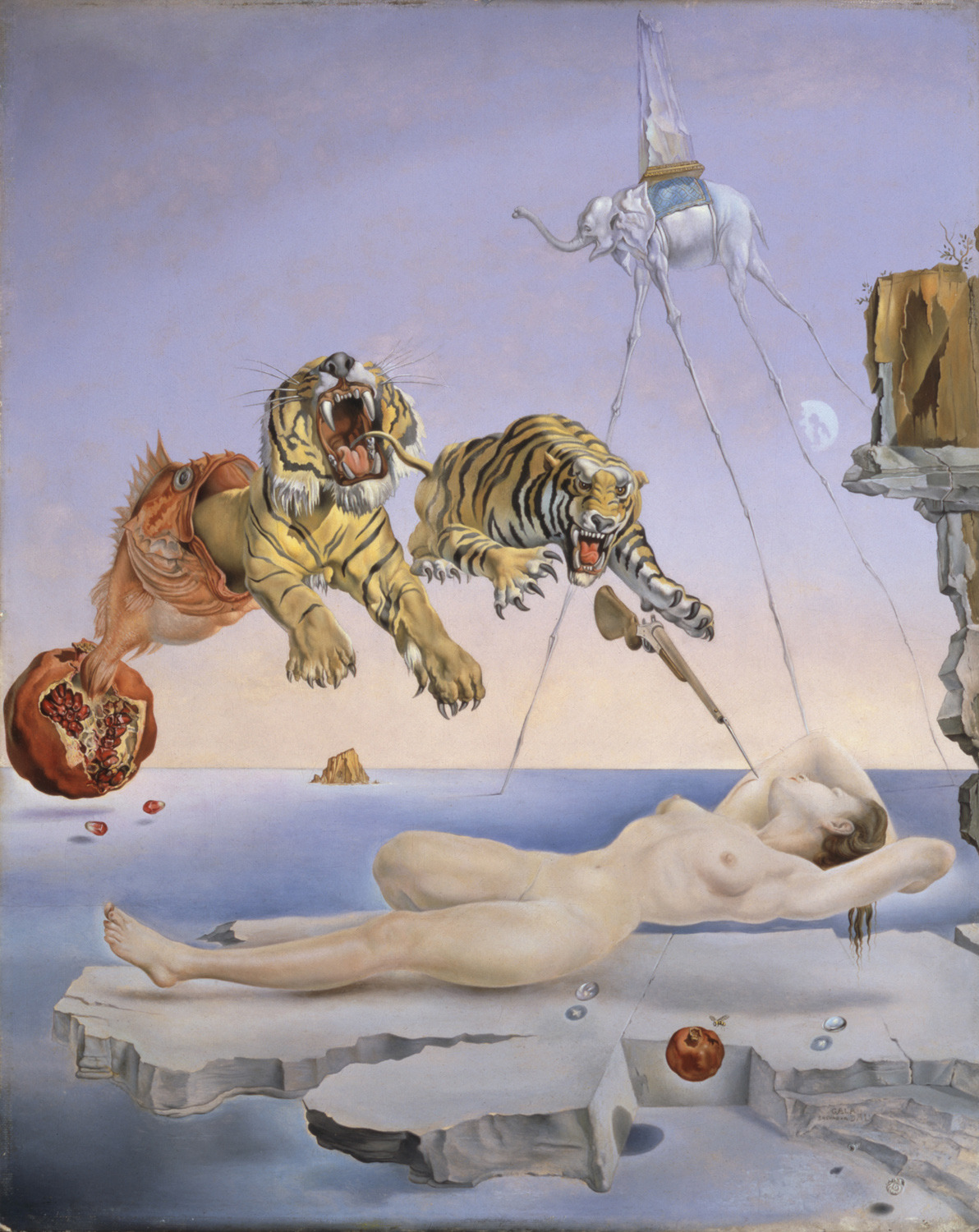 sextuplet:  Salvador Dali, Dream Caused by the Flight of a Bee Around a Pomegranate