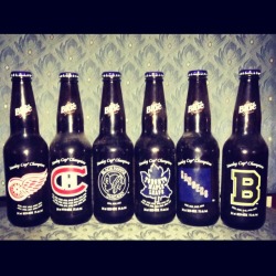 amethystdreamer:  The original six teams beer bottle collection
