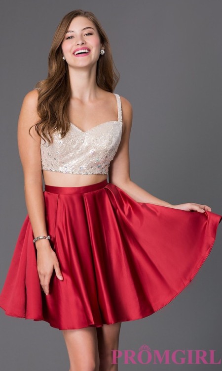 Two Piece Sleeveless Dress 7254 with Sequin Bodice