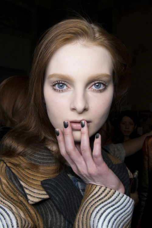 oncethingslookup:Dasha Gold backstage at Marco de Vincenzo Fall 2014 RTW 