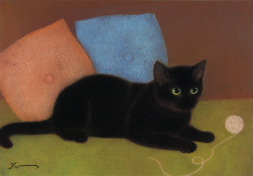 huariqueje:Indoor Black   -   Yoko Koyama , Japanese, b.1940-Pastel on paper, 37