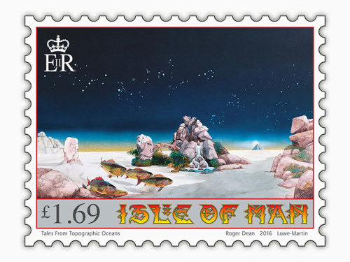 70sscifiart:    Artist Roger Dean, known for his album artworks for Yes and Asia, has created a series of six stamps for the Isle of Man Post Office.  