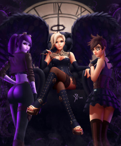 Leo-Queval:    Drawing Of Mercy, Widowmaker And Tracer In A Dark Steampunk Style