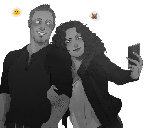 siriusdraws:commission I did for @emryss for the fic Heart-Eyes Emoji as a gift for someone ;&a