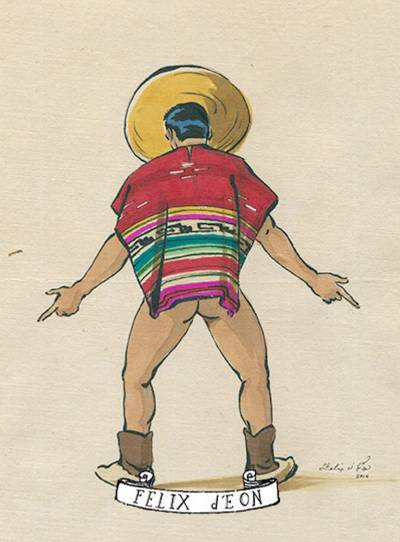 felixdeon:a pair of drawings of sexy Mexican charros, or cowboys, in “shoot ‘em up charro,” 1 and 2  in etsy as prints. Click here