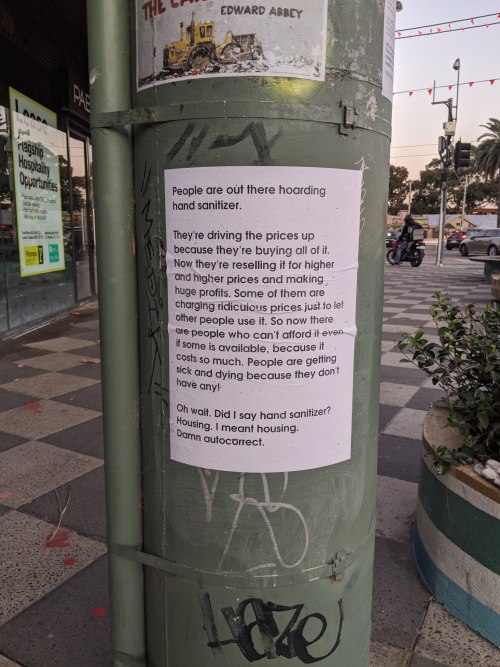 radicalgraff:Anti-hoarding poster seen in Melbourne in April 2020