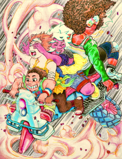 surrealistpunk:  EXCITE BIKE (STEVEN UNIVERSE) ©AUG. 2014 David Stuart Wade, 8.5 in. x 11 in. mixed media &amp; crayon on paper