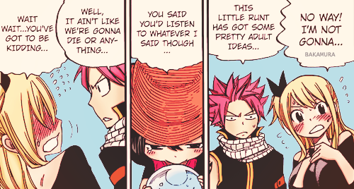 bakamura:  “Lucy, do you and Natsu kiss? Papa and mama do all the time…”&ldquo;U-uh…