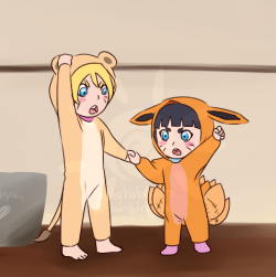 feistyhabanero:  Sunshine Siblings   ♥  Boruto and Himawari Uzumaki Day 6: Dress upMommy is the best when it comes to making costumes  ♥  