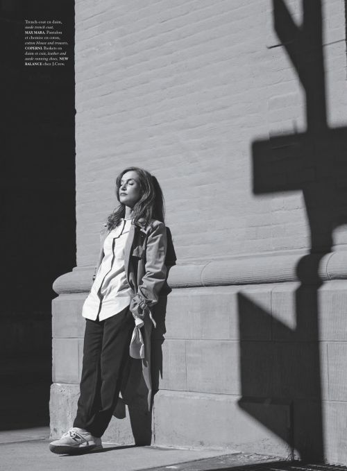 French actress Isabelle Huppert with architecture in “Isabelle” for Madame Air France, February 2015