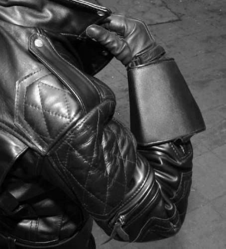 sportbikermaster:I love my leather biker race suit, my leather bomber jacket, leather boots and my l