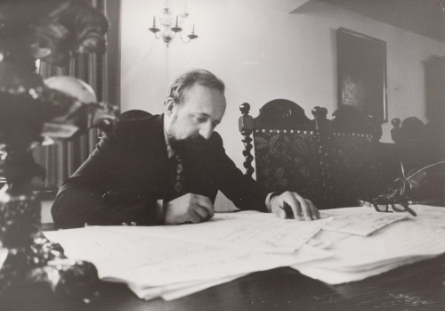 Krzysztof Penderecki working at home, c. late 1960s.