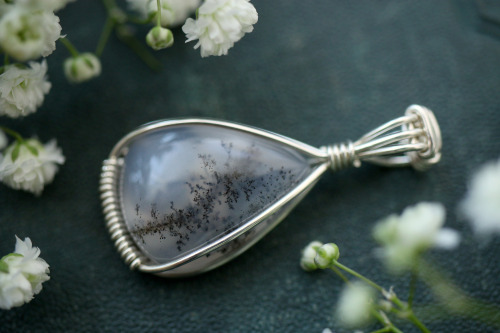 Dendritic agate pendant with sterling silver handmade my me.Available at my Etsy Shop - Sedna 90377