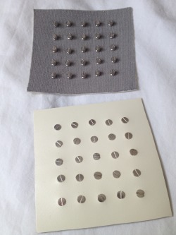 submissivefeminist:  bdsmgeek:  goodgirl2011:  t1965:  It’s been a busy time making things for goodgirl2011.  This is something we have been talking about for a while.  They are spiked bra pads.  I have just finished making the second one.  25 spikes