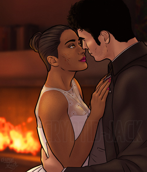 Commission for @1eona of their femshep and Kaidan on their wedding day &lt;3