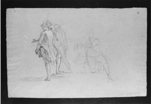 Study for &ldquo;The Siege of Gibraltar&rdquo;: Three Officers, Two Standing and One Kneelin