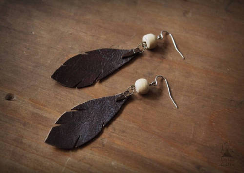 A pair of handmade leaf earrings, super light and crafted from a super soft and light up-cycled sued