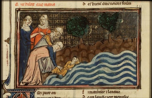 Legend of the child saved out of the water and praying Ave Maria Shelfmark: 71 A 24 Fol. 168r: minia